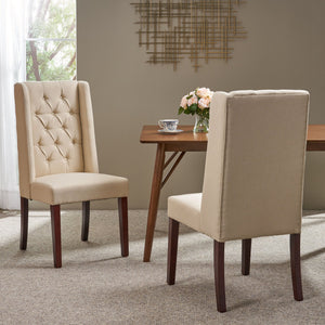 English Elm Dining Chair Set of Two Wingback Button Tufted High Back Birch Leg Upholstered 61539.00BGE