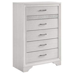 English Elm Corbin White 5-Piece Eastern King Bedroom Set: Modern Elegance With Storage & Rhinestone Details B062S00927