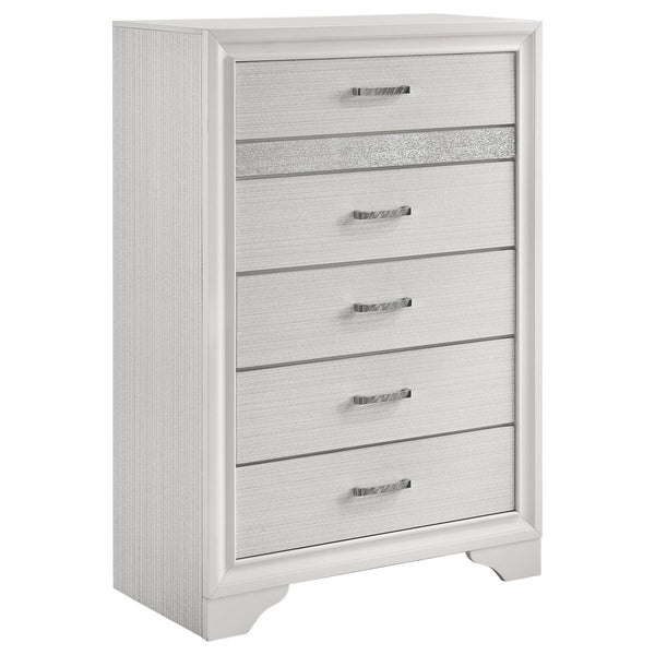 English Elm Corbin White 5-Piece Eastern King Bedroom Set: Modern Elegance With Storage & Rhinestone Details B062S00927
