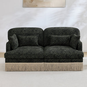 English Elm Comfy Chenille Leopard Print Loveseat with Tassel Trim Modular Sectional for Living Room Green Black W5656S00028
