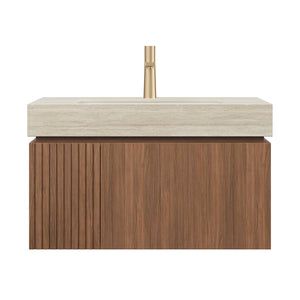 English Elm MURI Luxury Wall-Mounted 30" Bathroom Vanity with Sintered Stone Countertop and Ceramic Basin, Plywood Cabinet Beige,Brown Oak W2615S00333