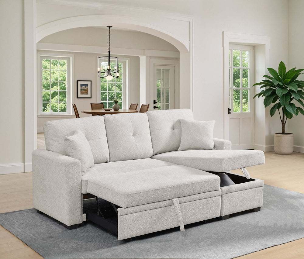 English Elm 76.5" Convertible Sectional Sleeper Sofa with Chaise and Hidden Storage Compartment B355S00014