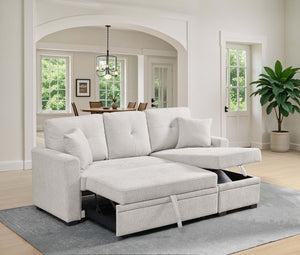 English Elm 76.5" Convertible Sectional Sleeper Sofa with Chaise and Hidden Storage Compartment B355S00014