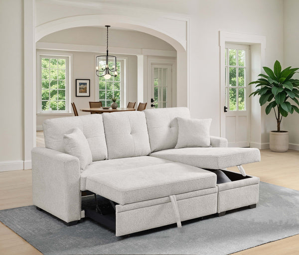 English Elm 76.5" Convertible Sectional Sleeper Sofa with Chaise and Hidden Storage Compartment B355S00014