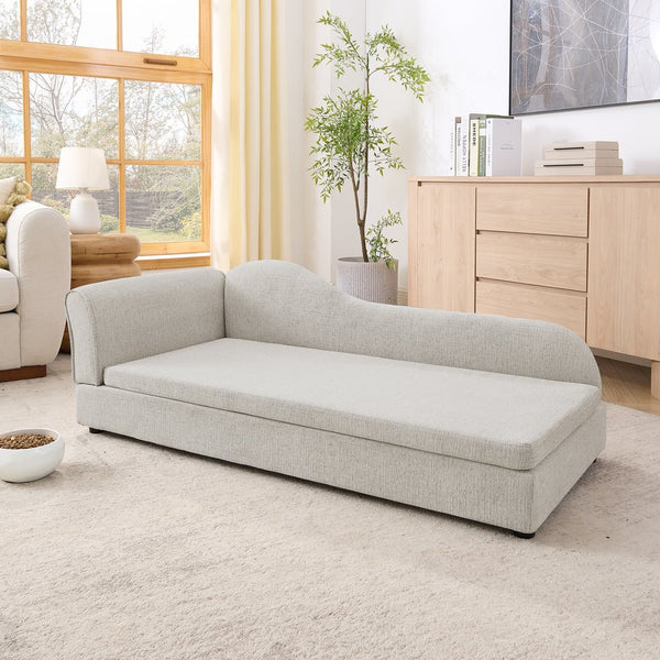 English Elm Oversized Pet Sofa Linen Upholstered Wave Backrest for Large Dogs Modern Living W487P430331