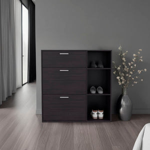 English Elm Shoe Storage Cabinet with 2 Doors 1 Drawer 3 Shelves — Slim Engineered Wood Organizer, Wengue Finish Black 43.31 L x 32.28 W x 5.91 H B097P395878