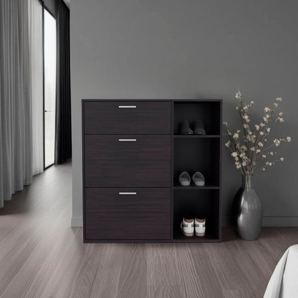 English Elm Shoe Storage Cabinet with 2 Doors 1 Drawer 3 Shelves — Slim Engineered Wood Organizer, Wengue Finish Black 43.31 L x 32.28 W x 5.91 H B097P395878