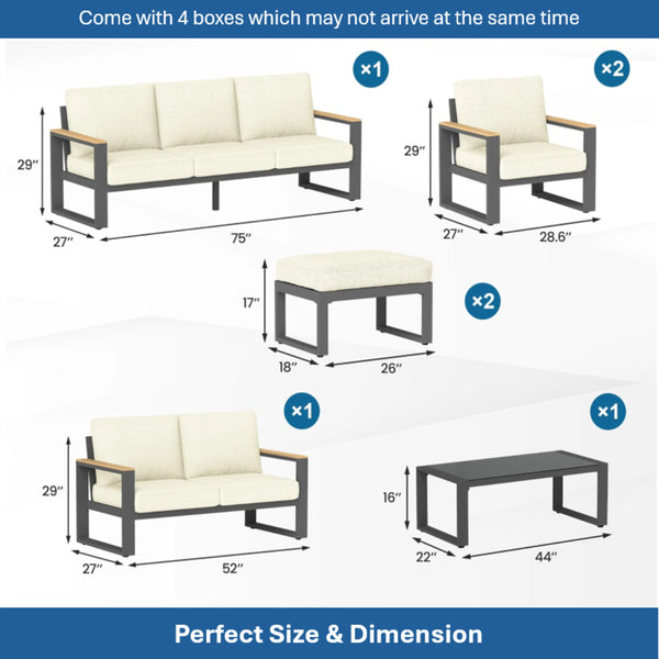 English Elm All-weather 9 Seat Aluminum Patio Conversation Set with Tempered Glass Table Beige+Grey B082S00114