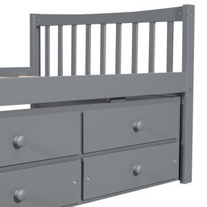 English Elm Daybed Twin Frame with Pull Out Trundle and Three Storage Drawers for Kids Rooms Gray LP100241AAE