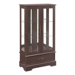 English Elm Glass Cabinet Vintage Carved Metal Handle Lighted Curio Display with Adjustable Glass Shelves, Drawer, Anti-Tip Strap Cherry W2275P178888