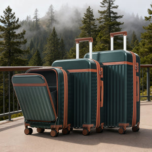 English Elm Luggage 3 Piece Abs Hard Shell Set with Usb Port Front Access and Spinner Wheels Dark Green N726P307555G