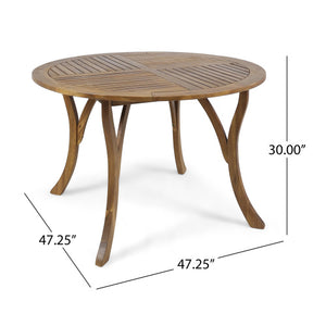 English Elm 47.25" Solid Acacia Round Outdoor Dining Table Slatted Teak Finish Seats Four N770P396234T