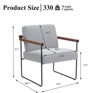 English Elm Modern Boucle Accent Armchair - Stylish Gray Upholstered Lounge Chair For Cozy Living Spaces T3903P372605