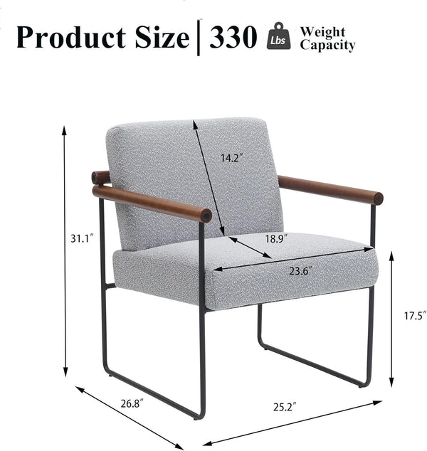 English Elm Modern Boucle Accent Armchair - Stylish Gray Upholstered Lounge Chair For Cozy Living Spaces T3903P372605