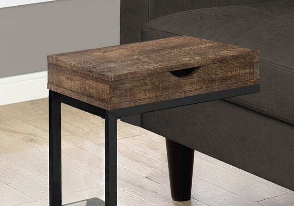 English Elm Accent C-shaped Sofa Side Table with Storage Drawer Grey Wood Grain Modern B2710P219278