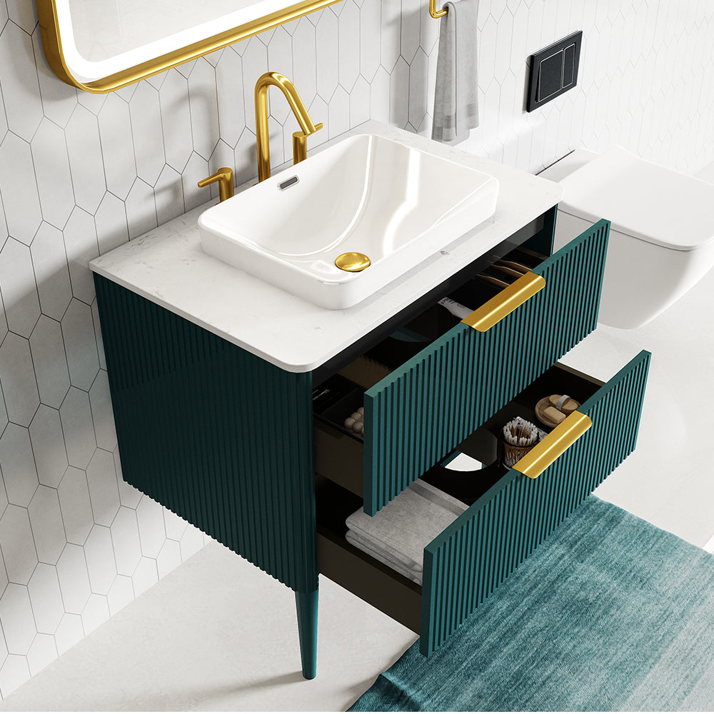 English Elm Elena-30F-311T Modern Striped Walnut Bathroom Vanity Pre-Assembled Freestanding or Wall-Mount Cabinet with Curved Safety Edges and Ample Storage Aqua W1865P287851