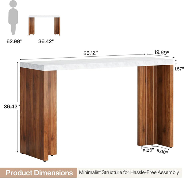 English Elm Coffee Bar Table with Faux Marble Top and Walnut Legs for Modern Home Dining T3971P454244
