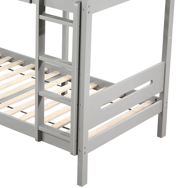 English Elm Grey Twin/Twin Bunk Bed with 14+14 Slat System, Removable Ladder & Hanger, Easy Knock-Down Assembly B062S00575