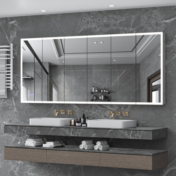 English Elm Led Medicine Cabinet With Mirror - 96"X40" Wall-Mounted, Anti-Fog, Adjustable Brightness & Colors W3735P374375