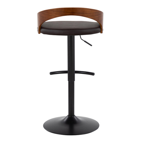 English Elm Grotto Adjustable Barstools Set Of 2 - Contemporary Black Metal, Walnut Wood & Brown Faux Leather B202S00910