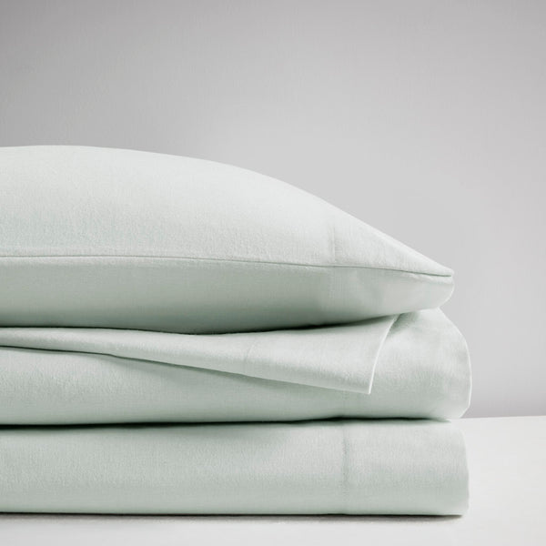 JLA Home Beautyrest - 4 Piece Sheet Set Oversized Cotton Flannel Bedding — Brushed Softness, Warmth, OEKO‑TEX Certified Comfort Seafoam Solid BR20-1845