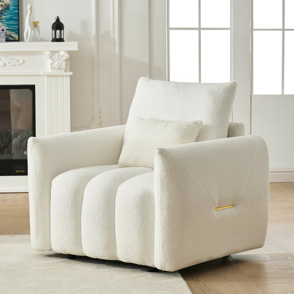 English Elm 35 Inch Teddy Velvet Lounge Chair Sculptural Cloud Seat for Modern Apartment Living Off White W2564P457792