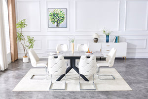 English Elm Contemporary Extendable Dining Set with Rivet Back Faux Leather Chairs for Modern Homes W3493S00019