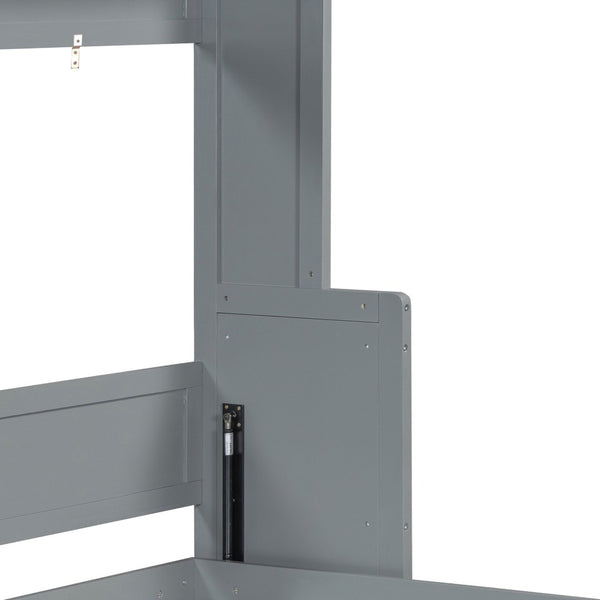 English Elm Queen Murphy Bed With Hydraulic Lift & Foldable Desk - Stylish Space-Saving Solution In Gray N820S10033E-GIGA