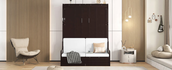 English Elm Queen Murphy Wall Bed with Integrated Chair Espresso Cabinet for Studio Apartments Espresso LP000791AAP-3