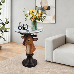 English Elm Horse Head Sculpted Resin End Table with Faux Marble Top for Bold Living Rooms W5398P454677