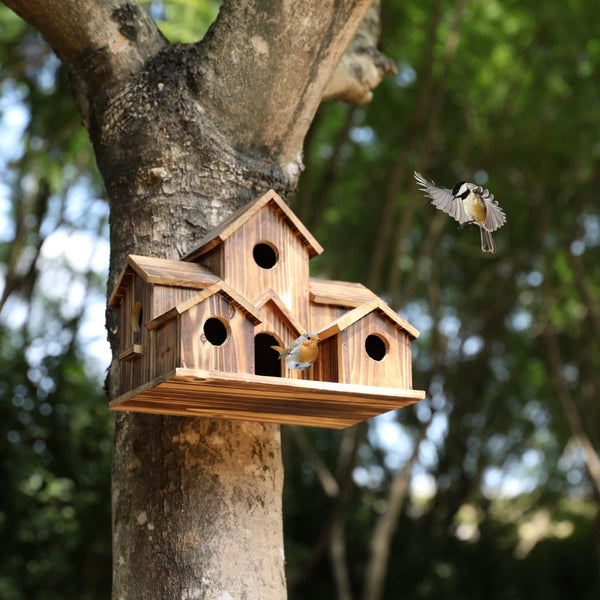 English Elm Handmade Cedar Wood Multi-room Birdhouse with Waterproof Finish for Outdoor Gardens W2181P488007