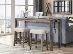 English Elm Transitional Engineered Wood 24" Counter Stool Set of 2 with Linen-Blend Cushions, Durable Antique Oak Finish Beige+Brown 25 L x 6 W x 23 H B011P356314