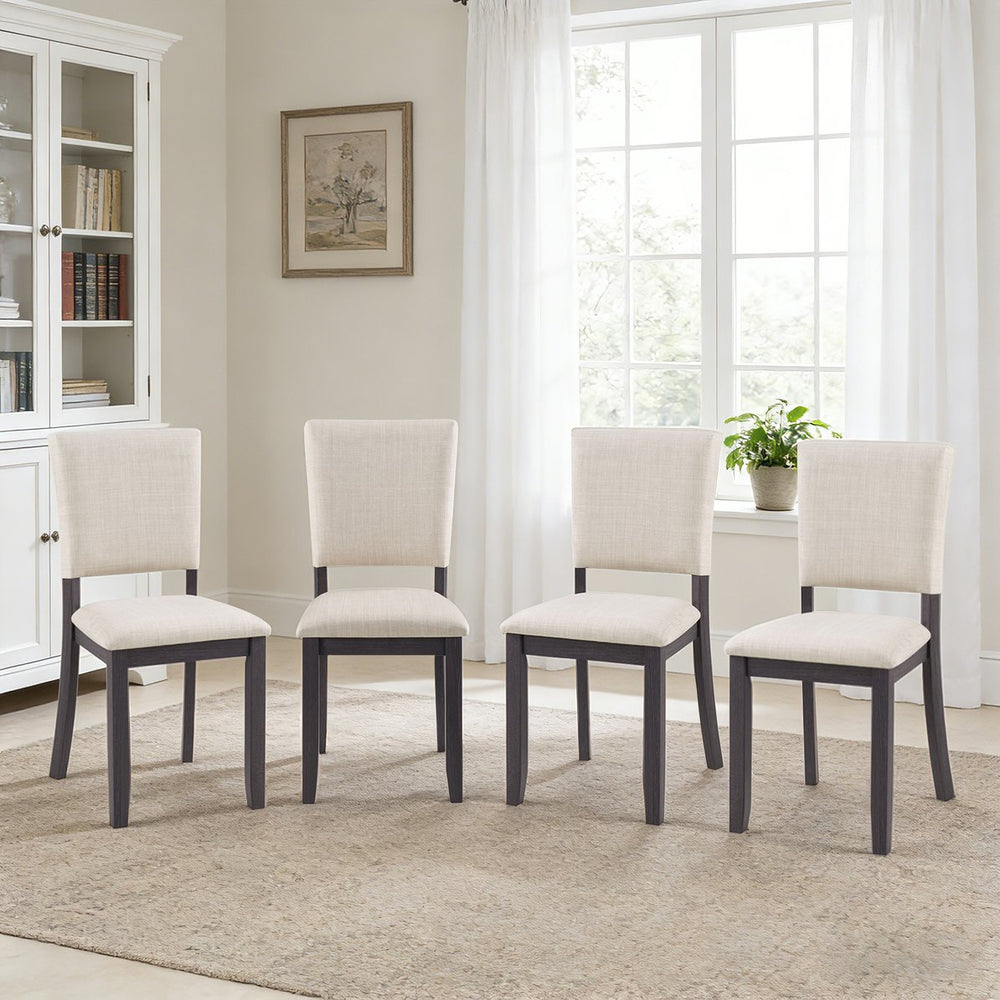English Elm Dining Chairs Set of 4 Rubberwood Frame Beige Linen Seat Modern Kitchen Seating W1998P305927