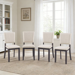 English Elm Dining Chairs Set of 4 Rubberwood Frame Beige Linen Seat Modern Kitchen Seating W1998P305927