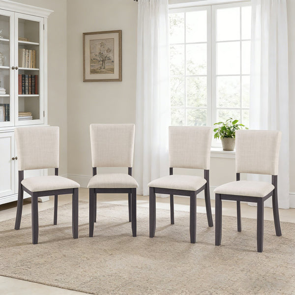 English Elm Dining Chairs Set of 4 Rubberwood Frame Beige Linen Seat Modern Kitchen Seating W1998P305927
