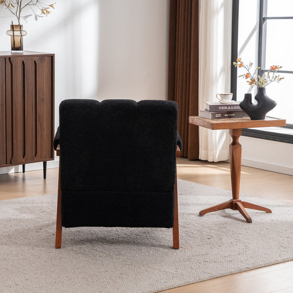English Elm Mid-century Modern Chenille Accent Chair Cloud Silhouette Oak Frame Living Room Lounge Black W1170P425403