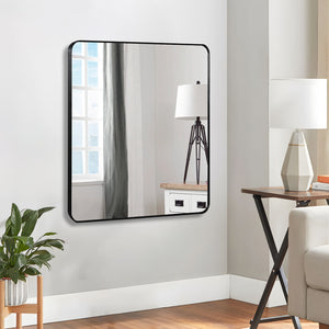 English Elm 30 Black 30 in x 30 in Square Bathroom Mirror with Anti-Rust Aluminum Frame, Shatterproof HD Glass, Easy Install W2203P310399