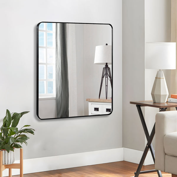 English Elm 30 Black 30 in x 30 in Square Bathroom Mirror with Anti-Rust Aluminum Frame, Shatterproof HD Glass, Easy Install W2203P310399