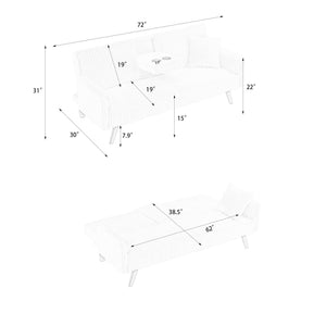 English Elm Minimalist Corduroy Reclining Sofa with Convertible Flat Sleeper and Cup Holder Black W3356P421777