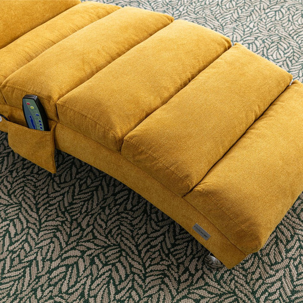 English Elm Linen Ergonomic Massage Chaise Lounge with Remote Control, 140° Recline, Heavy-Duty Frame, 5 Modes Mustard W39539621