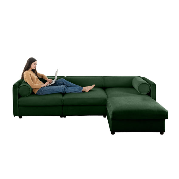 English Elm Elegant Green Chenille Sectional Sofa With Hidden Storage, Ergonomic Comfort, And Stylish Design W714S01061