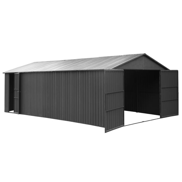 English Elm 12x25ft Outdoor Steel Carport Heavy Duty Shelter with Lockable Doors Wind Rated W1859P364961