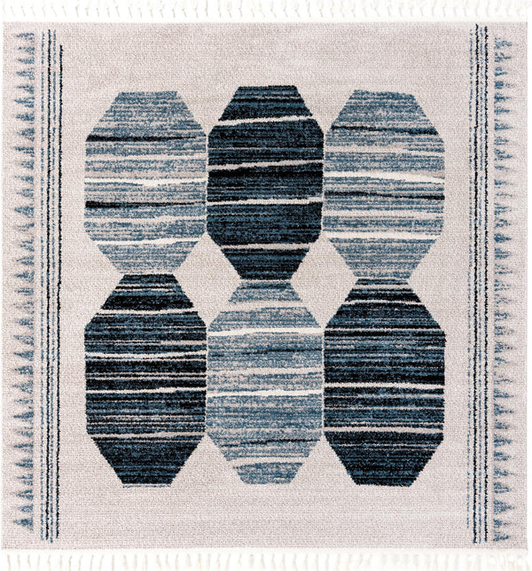 Unique Loom Aramis Maxi Machine Made Tribal Rug Blue, Black/Ivory/Gray 7' 10" x 7' 10"