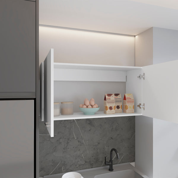 English Elm Wall cabinet 19"H Double-Door White Engineered Wood with Two Shelves, Metal Handles, Compact Durable Storage B097P221380