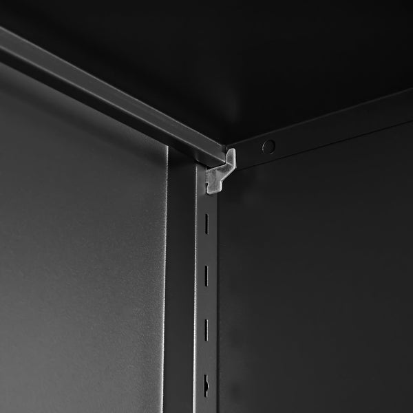 English Elm 2 Door Steel Pantry Cabinet Powder Coated Finish Gold Hardware Adjustable Shelves Tall Storage Black T3625P366653