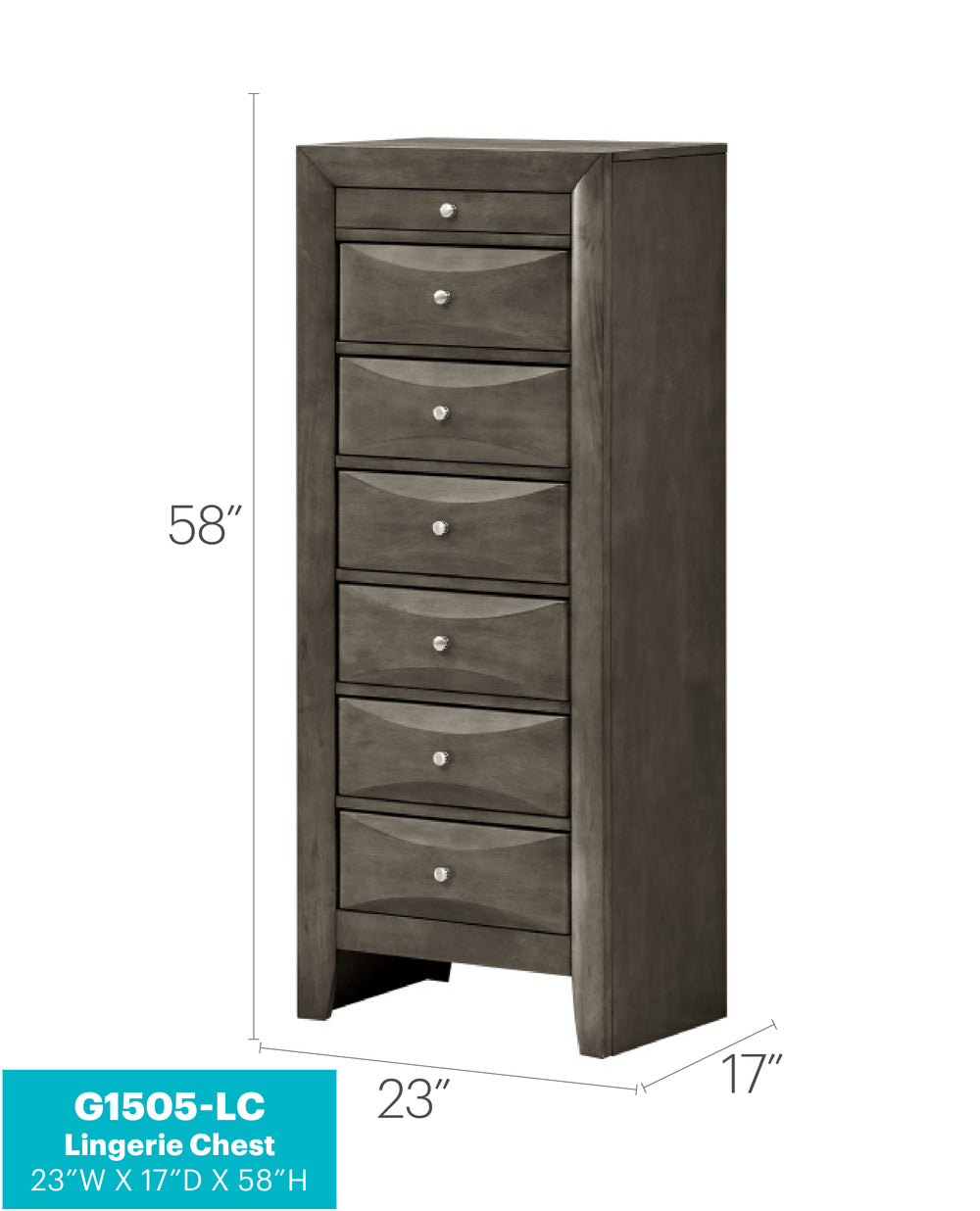 English Elm Marilla G1505-LC Lingerie Chest Gray — 7-Drawer Felt-Lined Top, Dovetail Drawers, Solid Veneer Craftsmanship B078107815