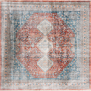 Unique Loom Newport Rosecliff Machine Made Border Rug Red, Light Blue/Ivory/Beige/Blue 8' 0" x 8' 0"