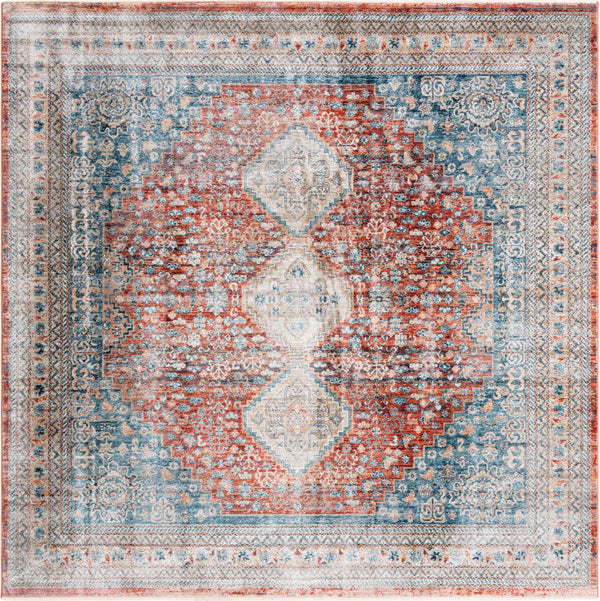 Unique Loom Newport Rosecliff Machine Made Border Rug Red, Light Blue/Ivory/Beige/Blue 8' 0" x 8' 0"