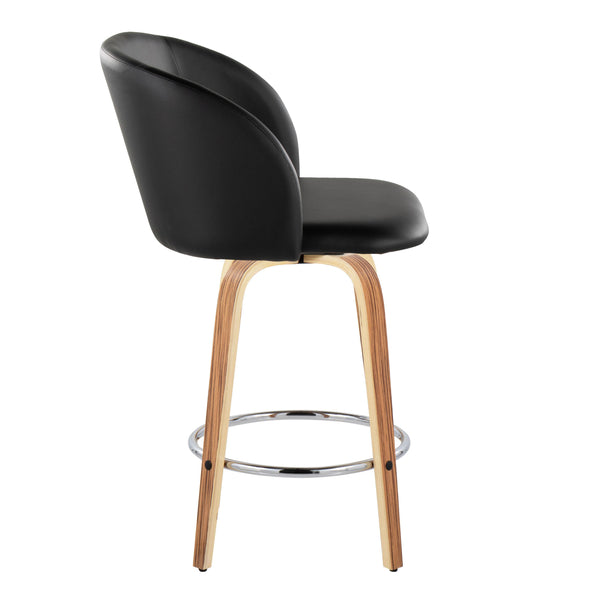 English Elm Fixed-height Swivel Barstools Zebra Wood Base Faux Leather Seat Chrome Footrest Pair B202S01771