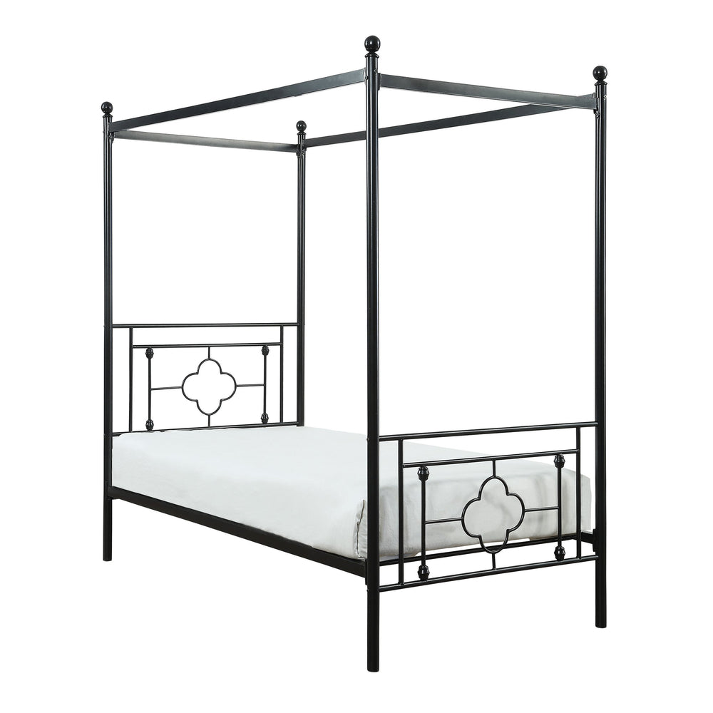 English Elm 1pc Twin Morris Platform Bed with Ball Finials Quatrefoil Metal Frame Modern-Traditional Appeal Black 78.5 L x 20.5 W x 4.25 H B011P207845